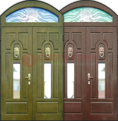 Стальная арочная дверь со стеклом ДА-17 для монолитного дома в Вологде