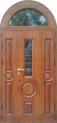 Двустворчатая железная дверь МДФ со стеклом в форме арки ДА-52 в Вологде