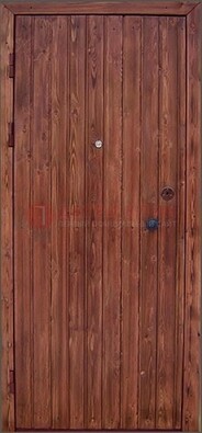 Коричневая железная дверь с евровагонкой ДЕ-18 в Лосино-Петровсом