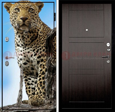 Железная дверь с рисунком гепарда снаружи ДФ-27 в Вологде