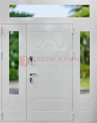 Белая стальная дверь порошок со стеклом и фрамугами ДФГ-11 в Вологде