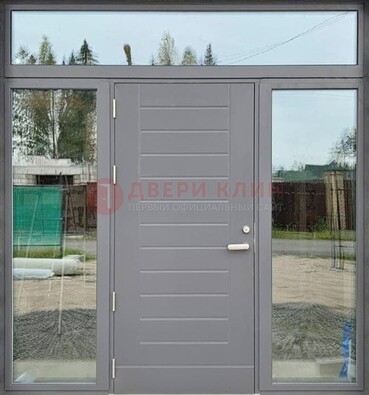 Серая стальная дверь с панелью МДФ и стеклянными фрамугами ДФГ-28 в Вологде