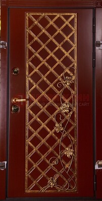 Бордовая металлическая дверь с ковкой ДК-10 для квартиры в Вологде