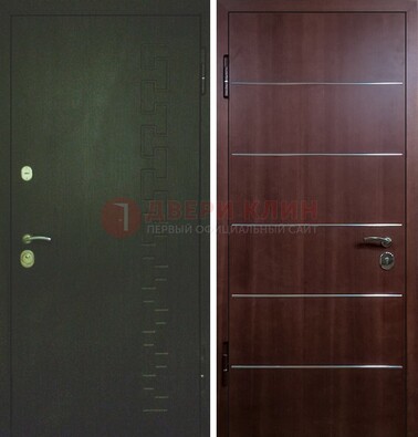 Темная металлическая дверь с МДФ ламинат с молдингами внутри ДМ-16 в Вологде