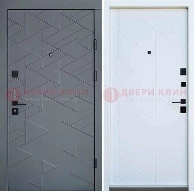 Серая металлическая дверь МДФ с узором  ДМ-224 в Вологде