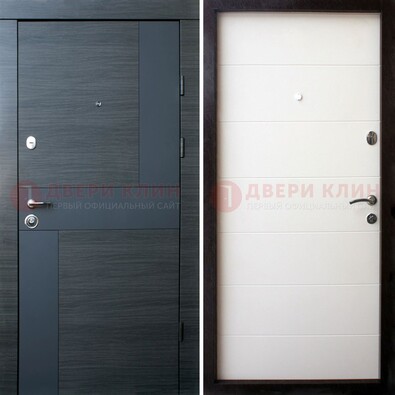 Черная стальная дверь c МДФ в молочном цвете ДМ-235 в Вологде