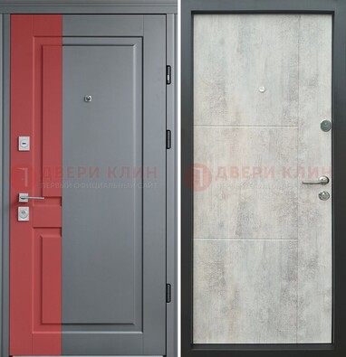 Серая с красной полосой металлическая дверь МДФ ДМ-245 в Вологде