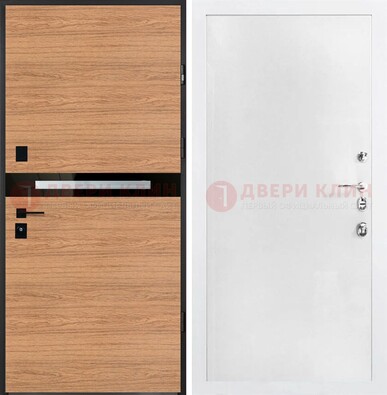 Железная коричневая дверь с МДФ в белом цвете ДМ-313 в Вологде