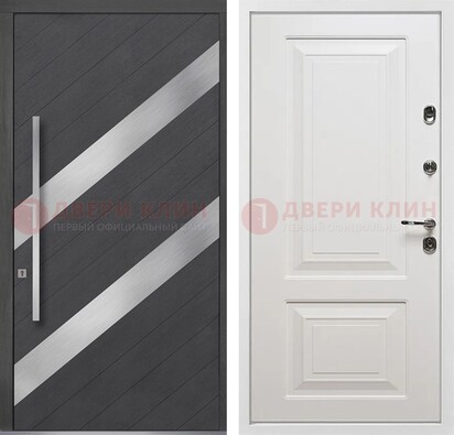 Серая входная дверь МДФ с металлическими вставками ДМ-325 в Вологде