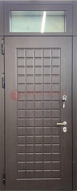 Темная железная дверь с МДФ и верхней фрамугой ДМ-337 в Вологде