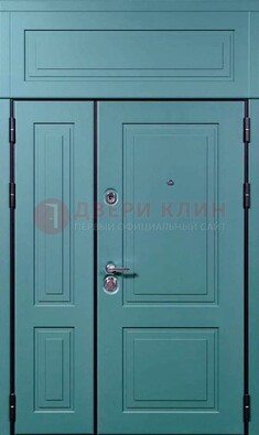 Синяя металлическая дверь с МДФ и верхней фрамугой ДМ-339 в Вологде