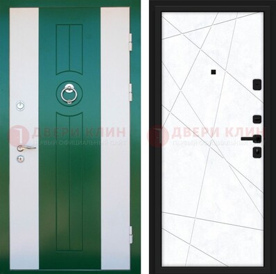 Зеленая железная дверь с панелями МДФ ДМ-369 в Вологде