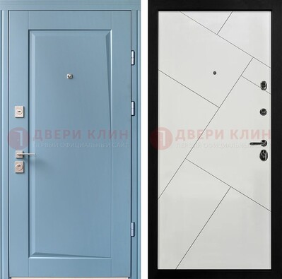 Синяя железная дверь с МДФ панелями ДМ-491 в Вологде