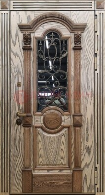 Железная дверь с массивом дуба со стеклом и ковкой ДМД-47 в Вологде