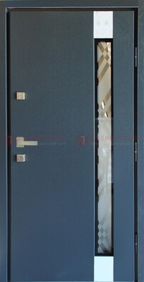 Серая стальная дверь с порошковым покрытием и стеклянной вставкой ДП-216 в Вологде