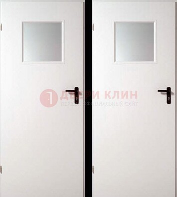 Белая железная противопожарная дверь с декоративной вставкой ДПП-6 в Вологде