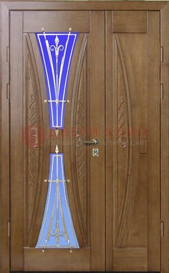 Коттеджная парадная дверь со стеклянными вставками и ковкой ДПР-26 в Вологде