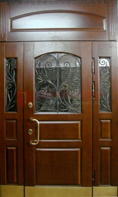 Стальная парадная дверь со вставками из стекла и ковки ДПР-30 в коттедж в Вологде