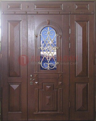Стальная парадная дверь со стеклом и ковкой ДПР-4 для коттеджа в Вологде