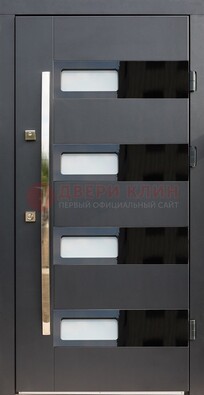 Черная стальная дверь МДФ хайтек со стеклом ДС-16 в Вологде