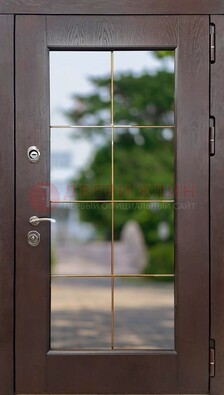 Коричневая стальная дверь со стеклом ДС-19 в Вологде