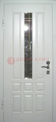 Белая металлическая дверь со стеклом ДС-1 в загородный дом в Вологде
