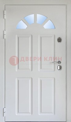 Белая стальная дверь МДФ со стеклом для дома ДС-37 в Вологде