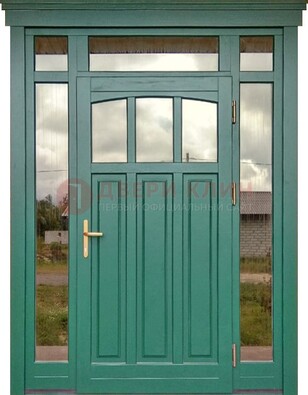 Зеленая металлическая дверь МДФ со стеклом ДС-43 в Вологде
