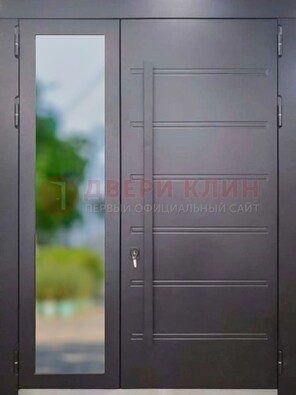 Чёрная двухстворчатая металлическая дверь со стеклом ДС-60 в Вологде