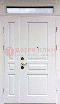 Белая двухстворчатая металлическая дверь со стеклом ДС-63 в Вологде