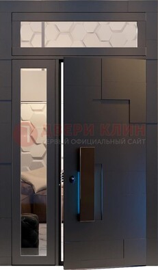 Чёрная двухстворчатая металлическая дверь со стеклом ДС-64 в Вологде
