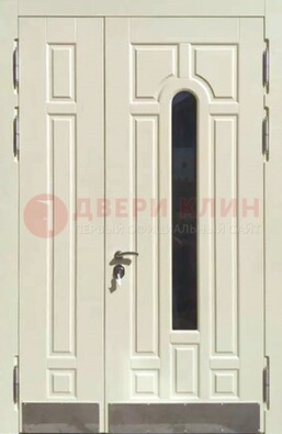 Белая двухстворчатая металлическая дверь со стеклом ДС-71 в Вологде