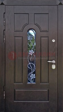Металлическая дверь со стеклом и ковкой в цвете венге ДСК-142 в Вологде