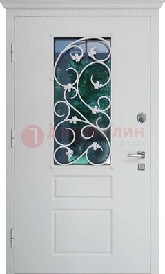 Белая металлическая дверь винорит со стеклом и ковкой ДСК-184 в Вологде