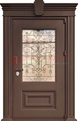 Металлическая дверь со стеклом и ковкой в классическом стиле ДСК-185 в Вологде