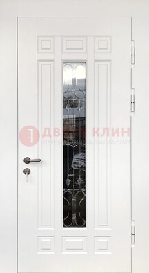Белая стальная дверь винорит со стеклом и ковкой ДСК-191 в Вологде