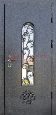 Темная стальная дверь Порошок со стеклом и ковкой ДСК-217 в Вологде