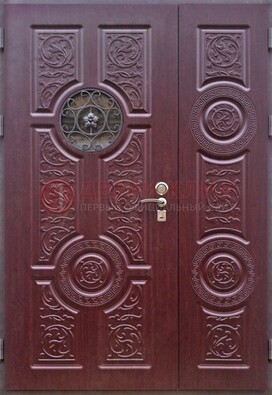 Красная железная дверь Винорит со стеклом и ковкой ДСК-235 в Вологде
