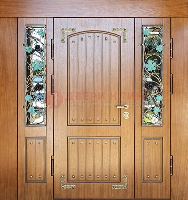 Железная дверь Винорит со стеклом и ковкой лозы ДСК-236 в Вологде