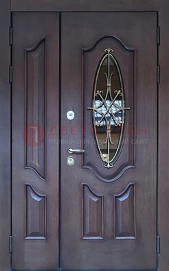 Темная металлическая дверь Винорит со стеклом и ковкой ДСК-239 в Вологде