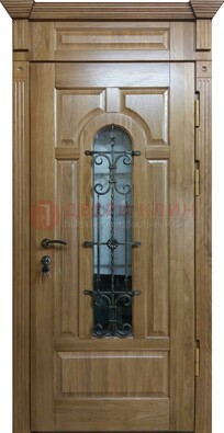 Металлическая дверь массив со стеклом и ковкой для дома ДСК-246 в Вологде
