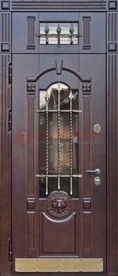 Металлическая дверь массив со стеклом и ковкой с фрамугой ДСК-249 в Вологде