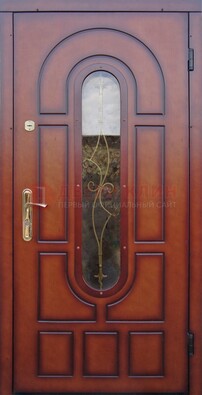 Яркая металлическая дверь Винорит со стеклом и ковкой ДСК-268 в Ногинске