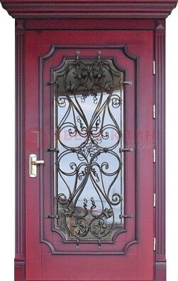 Красная стальная дверь Винорит со стеклом и ковкой ДСК-271 в Вологде