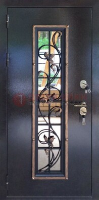 Железная дверь с порошковым напылением стеклом и ковкой ДСК-279 в Вологде