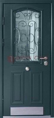 Прочная дверь со стеклом и ковкой с декоративным элементом ДСК-27 в Вологде