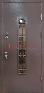 Металлическая дверь Порошок с небольшим стеклом и ковкой ДСК-282 в Вологде