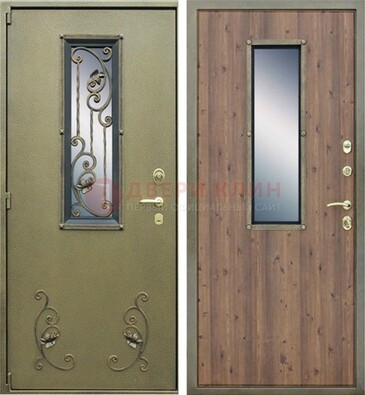 Офисная железная дверь со стеклом и ковкой ДСК-44 в Вологде