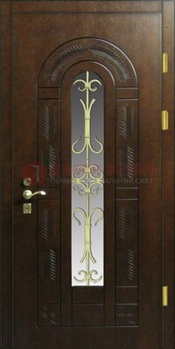 Дизайнерская металлическая дверь со стеклом и ковкой ДСК-50 в Вологде