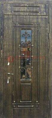 Зеленая входная дверь со стеклом и ковкой ДСК-67 в Вологде